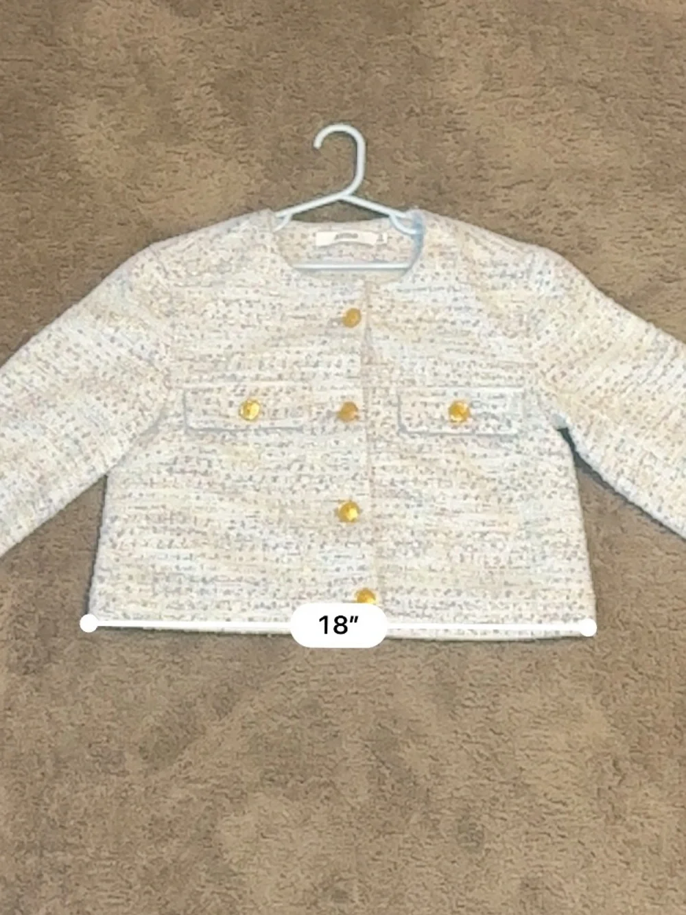 JustFab Girls Tweed Cropped Blazer Jacket Gold Button Multicolor White XS 4/5